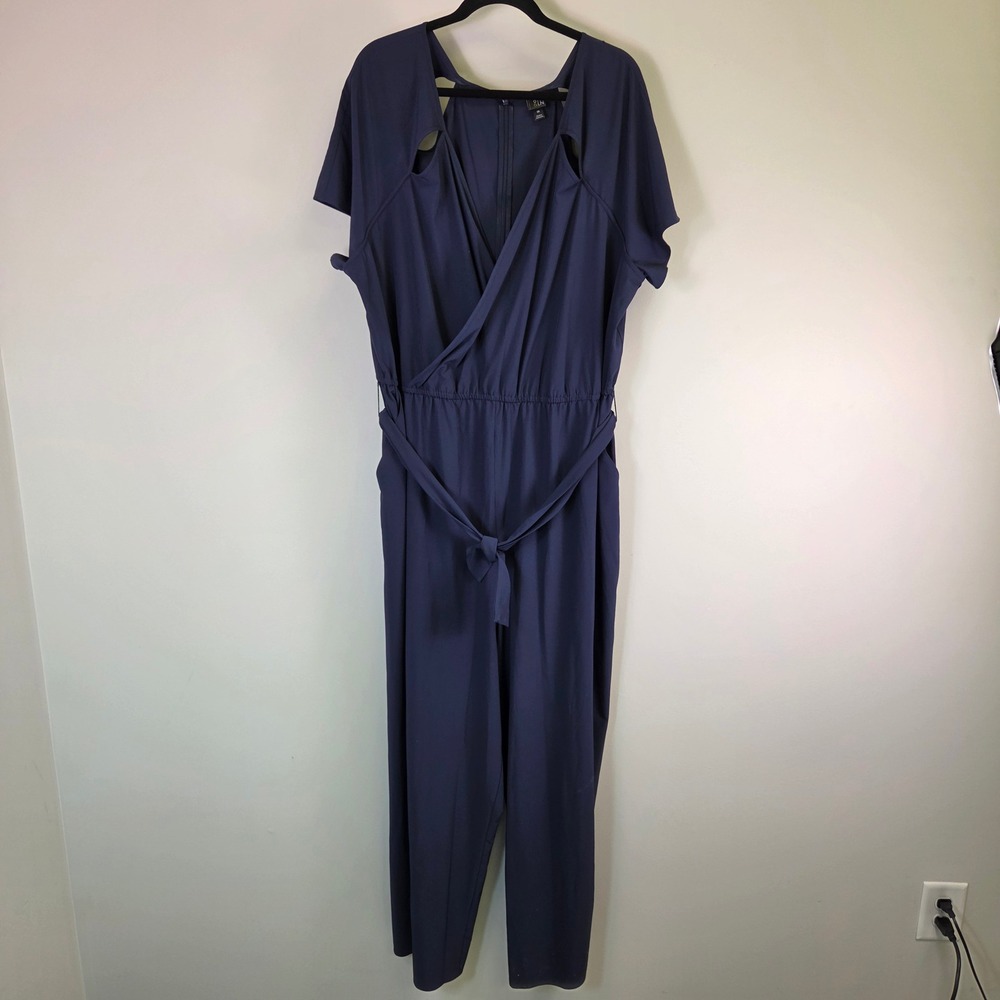 6th & Lane Navy Blue Wrap Front Cut Out Shoulder Jumpsuit Plus Size 26 Belted